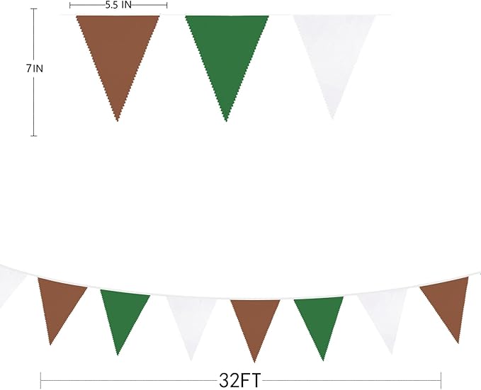32Ft Green Brown White Party Decorations Brown Green Pennant Banner Fabric - Image 7