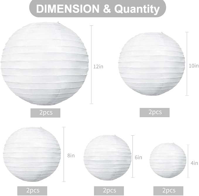 BEISHIDA 10Pcs White Paper Lanterns Decorative Chinese/Japanese Hanging Round - Image 2
