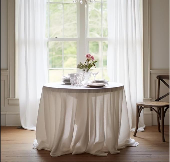 EVERLY 100% Pure Linen Round Tablecloths 90Inch Round Machine Washable - Image 4