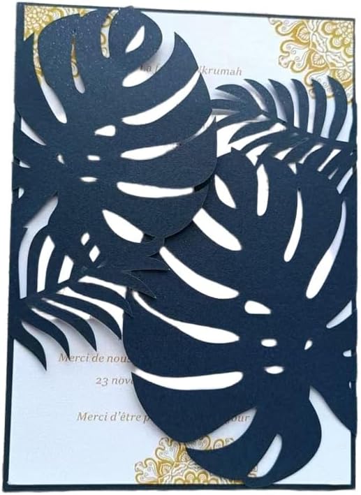 Navy Blue Laser Invitation Card, Palme Invitation Jacket - Image 6