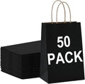 BAG BOX 50 Pack Small 5.9x3.1x8.25 Inch Black Kraft Paper Gift Bags by BAGBOX