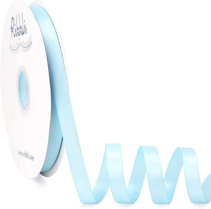 Ribbli Light Blue Satin Ribbon Double Faced Satin 1/2 Inch x Continuous 100 by Ribbli