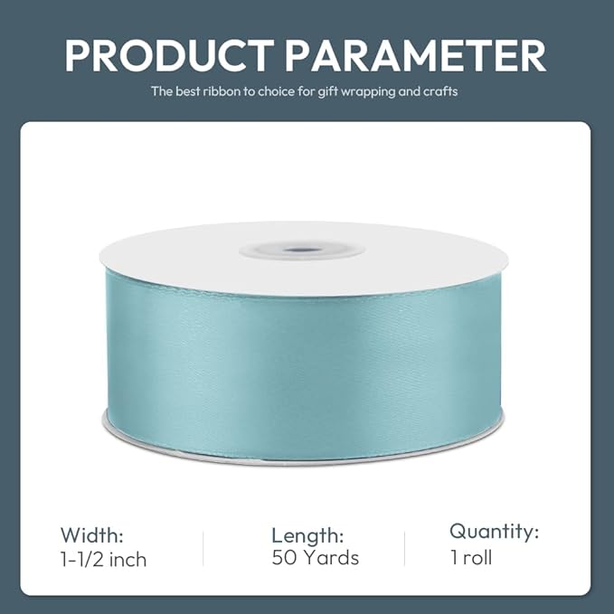 KMER LIFE 1-1/2" Wide x 50 Yards Baby Blue Single Faced Polyester Satin Ribbon - Image 2