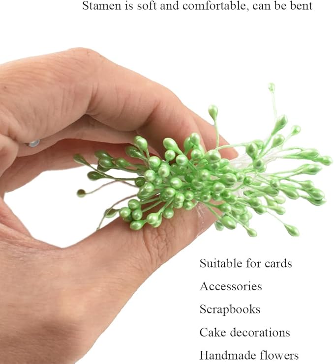 HAHIYO 700Pcs 3mm Light Green Pearl Double Head Flower Stamen Pistil Hand-Made - Image 7