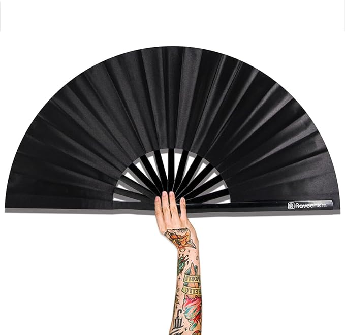 13" Large Rave Fan Bamboo, Folding Clack Hand Fans Foldable by Raveahem