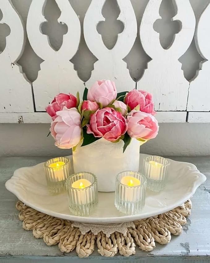 Serene Spaces Living Set of 4 Clear Ribbed Glass Votive Holders, Measures 2.25" - Image 5