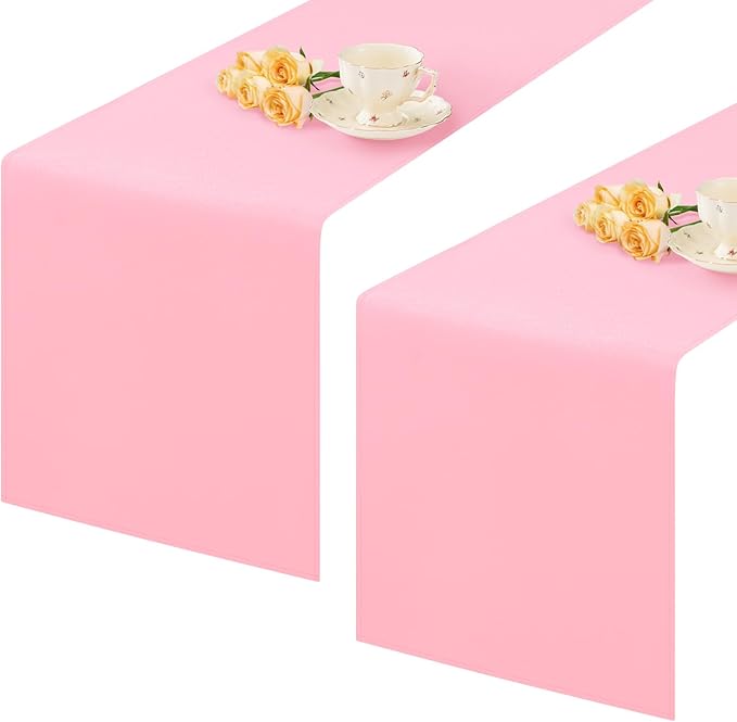 2 Pack Pink Small Short Table Runner 12 x 48 Inch Solid Color Runners Coffee by mylacerhome