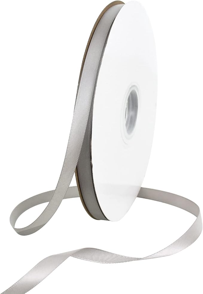 TONIFUL 3/8 Inch x 100yds Silver Satin Ribbon Thin Solid Fabric Ribbons Roll by TONIFUL