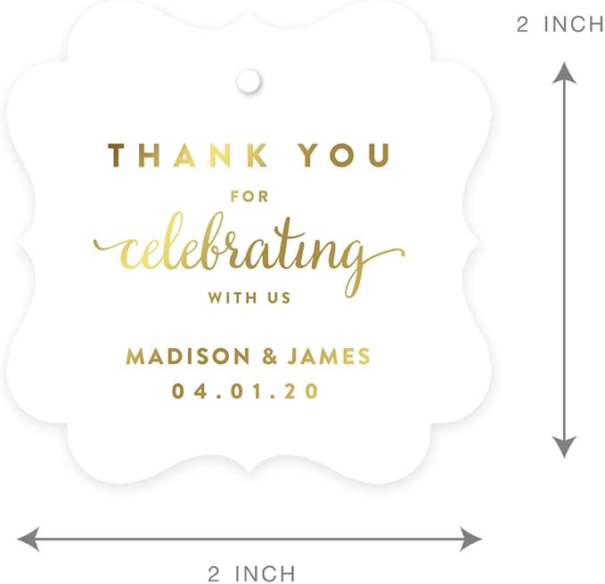 Andaz Press Personalized Fancy Frame Square Wedding Gift Tag, Metallic Gold - Image 6