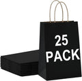 BAG BOX 25 Pack Small 5.9x3.1x8.25 Inch Black Kraft Paper Gift Bags by BAGBOX