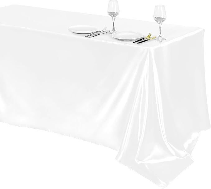 TURSTIN 1 Pack White Satin Tablecloth 102 x 58 Inch Overlay Satin Table Cover by TURSTIN