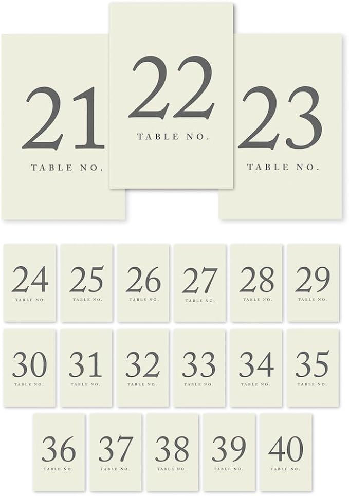 Andaz Press Table Numbers 21-40 on Perforated Paper, 4x6-inch Single Sided Sign by AndazPress