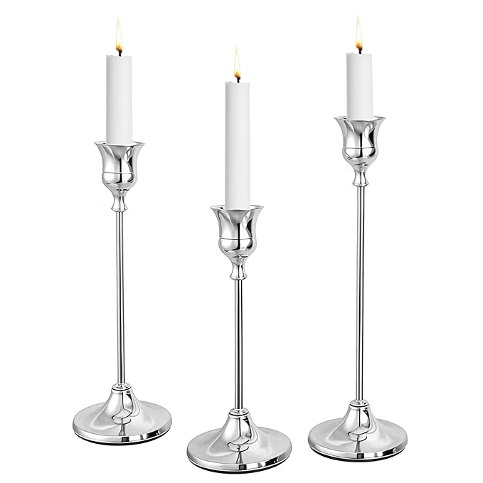 CHILL RECIPE Silver Taper Candle Stick Holders Tall Candle Holder, Vintage by Unknown