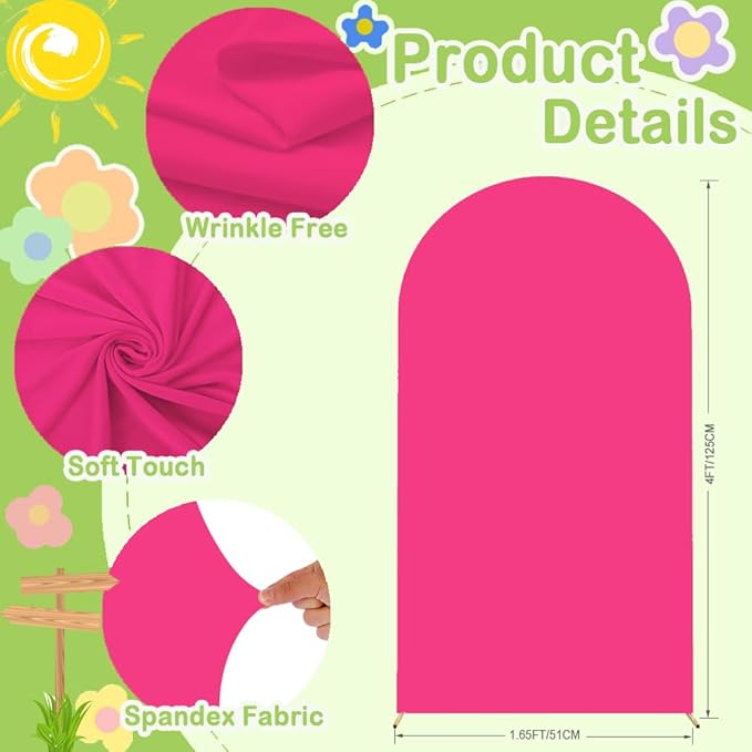 Hot Pink Arch Backdrop Wedding Arch Cover Double Sided Spandex Cover Decorations - Image 4
