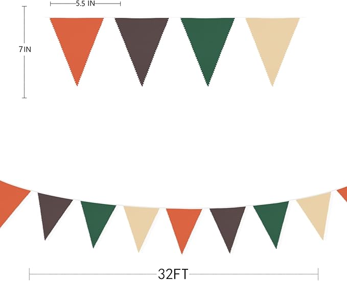 32Ft Orange Green Brown Party Decorations Triangle Flag Pennant Bunting Fabric - Image 3