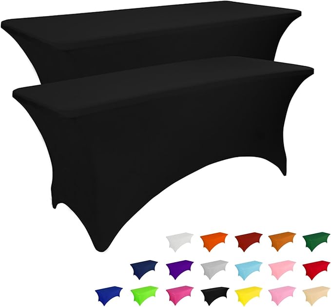 IVAPUPU 2 Pack 4FT Table Cloth for Rectangular Fitted Events Stretch Black by IVAPUPU