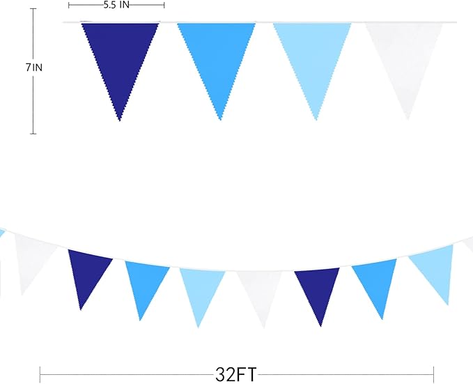 10M/32Ft Royal Blue Party Decorations Triangle Flag Pennant Bunting Fabric - Image 2