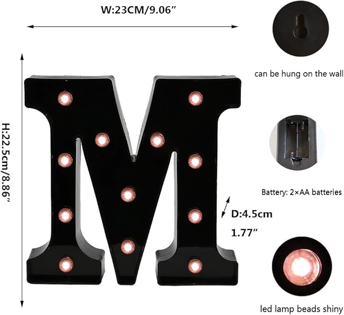 OYCBUZO Light Up Black Alphabet Marquee Letters Sign LED Marquee Number Lights - Image 6
