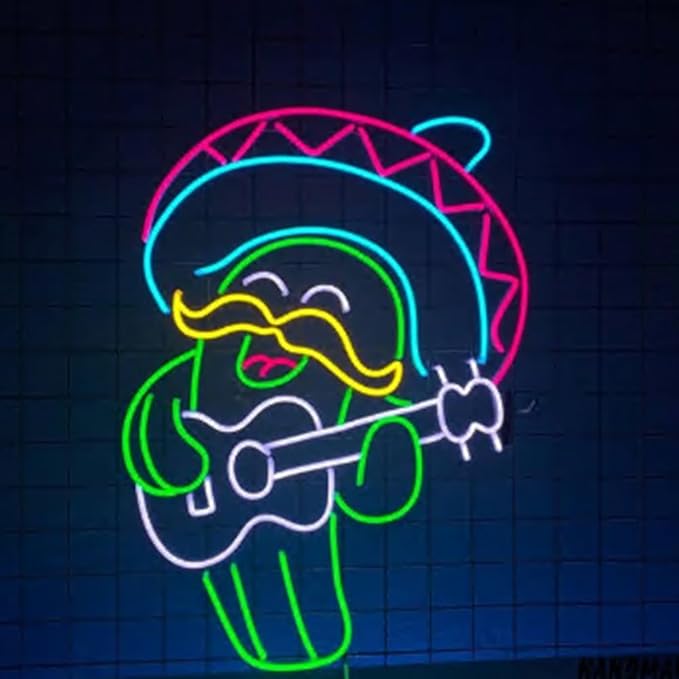 Mexican Cactus Neon Sign, Mexican Mustache Cactus Neon Light, Mexican Festival - Image 4