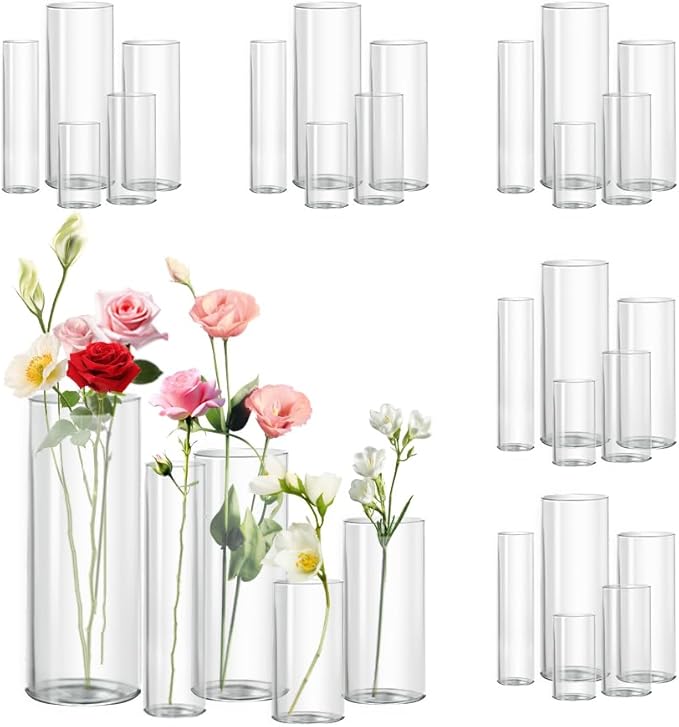 30pcs Glass Vase for Centerpieces, 10 inch Tall Clear Cylinder Flower Vase Bulk by Zomiol