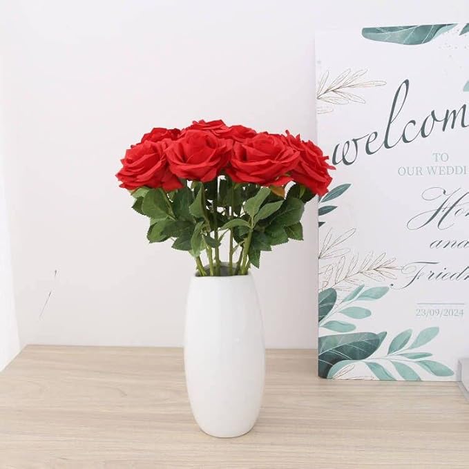 Artificial Rose 10pcs Red Silk Flower Faux Artificial Roses - Image 2