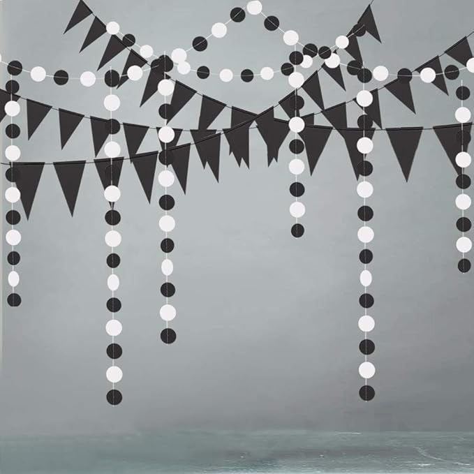 Cheerland Black and White Party Decoration Gothic Circle Garland Halloween Flag by Cheerland