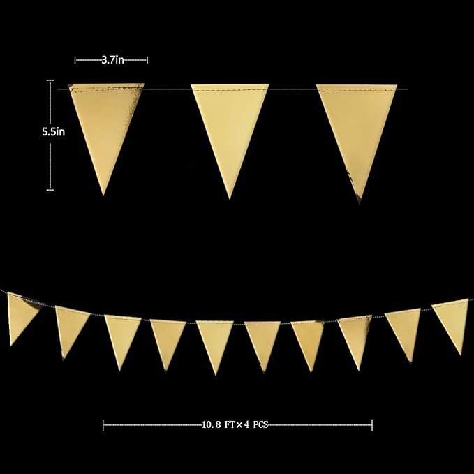 40Ft Gold Party Decoration Triangle Flag Banner Double Sided Metallic Paper - Image 2