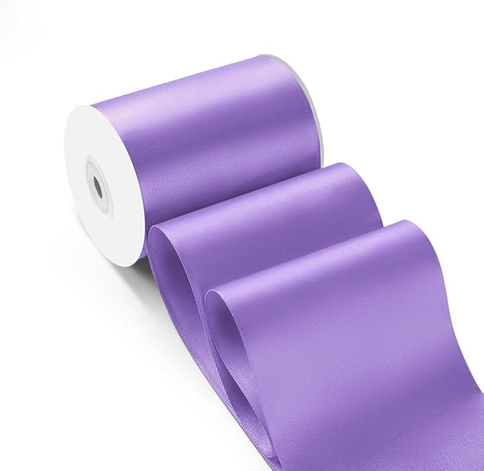 4 Inch 25 Yard Wide Satin Ribbon Light Purple, Solid Fabric Large Ribbon Roll by HimBen