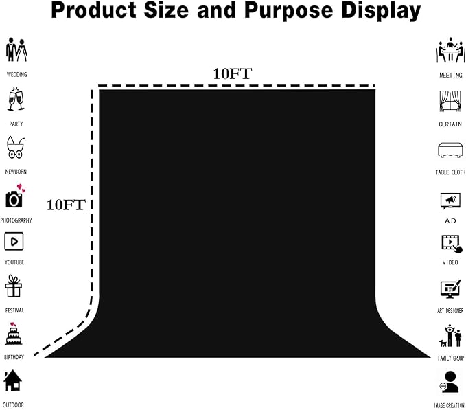 10x10ft Big Black Screen Backdrops Solid Black Photo Backdrops - Image 3