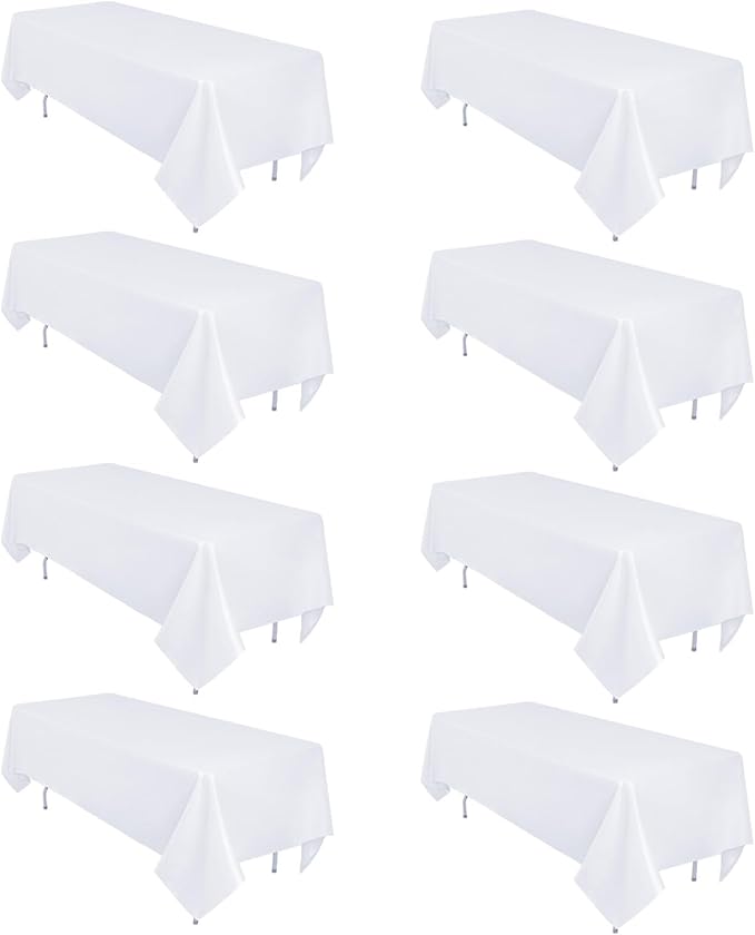 8 Pack White Table Cloth 60 x 102 Inch Rectangular Tablecloths by Heneger
