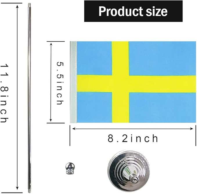 Sweden Flag Swedish Flags, Small Mini Swedish Desk Flag, Used - Image 2