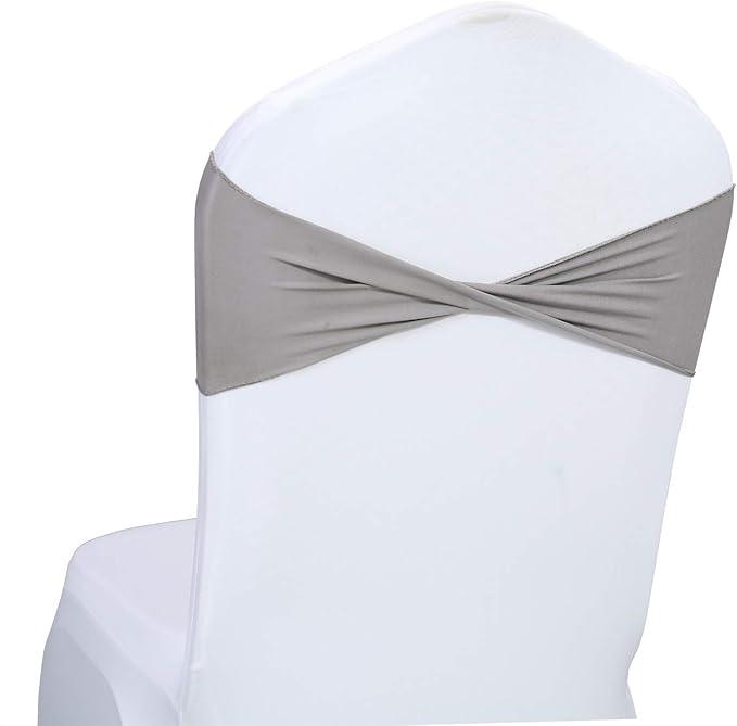 VDS Pack of 25 PCS | Silver Grey | Spandex Chair Sashes Bows Without Buckle | - Image 2