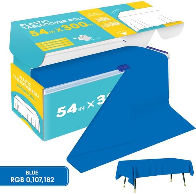 Blue Plastic Table Cover Roll - 54IN x 300FT - Image 2