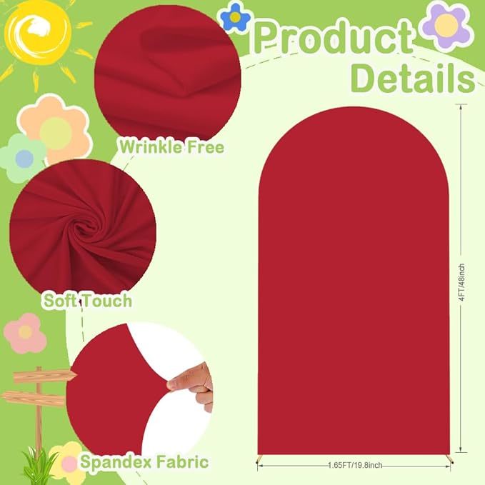 Red Arch Cover Wedding Arch Stand Covers 4FT Arched Backdrop Cover Spandex Arch - Image 3