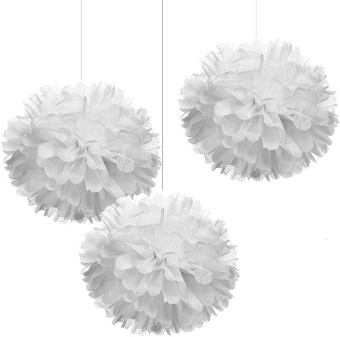 12" White Tissue Pom Poms DIY Hanging Paper Flowers by WEVEN