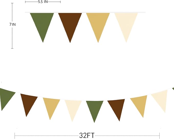 32Ft Woodland Party Decorations Olive Green Tan Brown Cream Neutral Triangle - Image 7