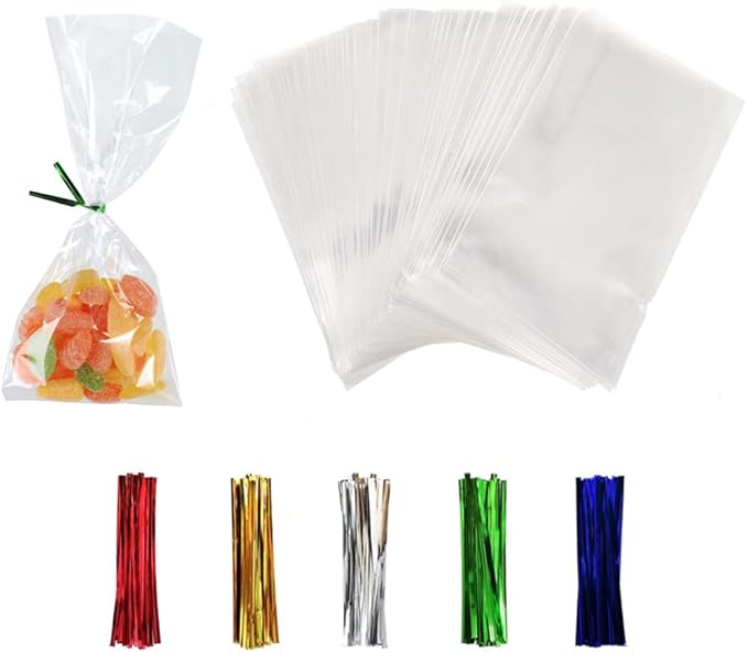 XLSFPY 100PCS Clear Cellophane Treat Bags by XLSFPY
