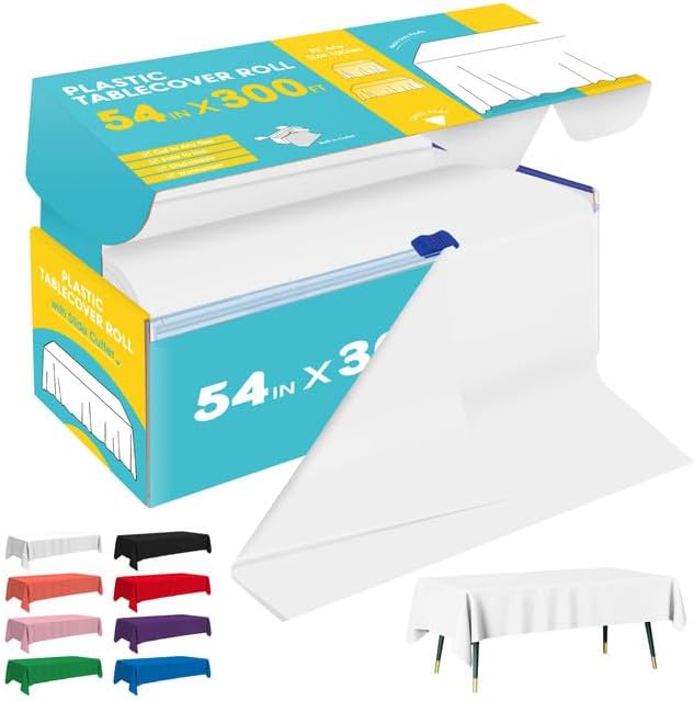 White Plastic Table Cover Roll - 54IN x 300FT by Niuara