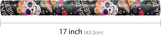LeZakaa Day of the Dead Wrapping Paper Roll, Colorful Sugar Skulls Maracas - Image 7