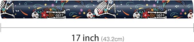 LeZakaa Day of the Dead Wrapping Paper Roll, Colorful Skeleton Dogs Cats - Image 7