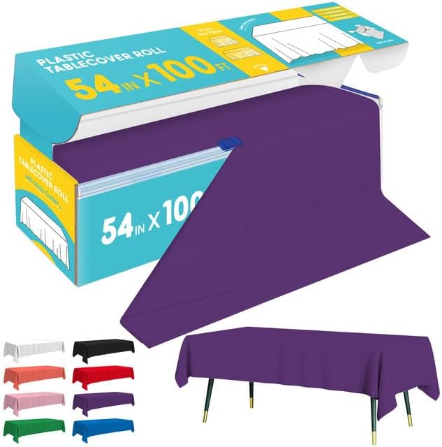 Purple Plastic Table Cover Roll - 54IN x 100FT by Niuara