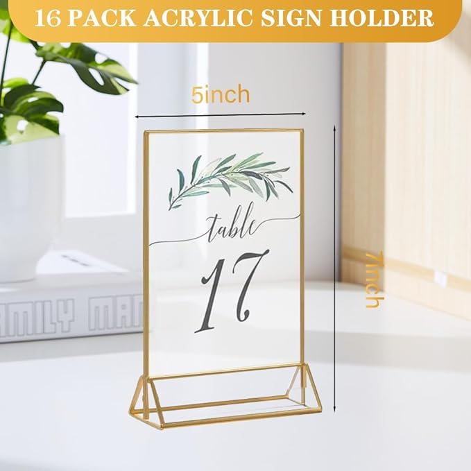 16 Pack Gold Acrylic Sign Holder, 5x7 Inch Picture Frames Wedding Double Sided - Image 4