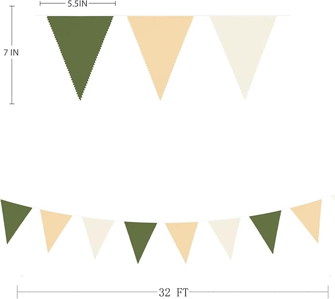 32Ft Sage Green Party Decorations Olive Green Tan Brown Cream Neutral Triangle - Image 7
