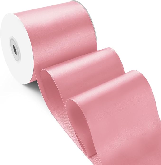 3 Inch 25 Yard Wide Satin Ribbon Pink, Solid Fabric Large Ribbon Roll by HimBen