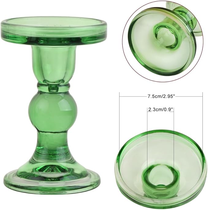 6-Piece Set of Green Glass Candlestick, Crystal Candlestick Holder Holder and - Image 3