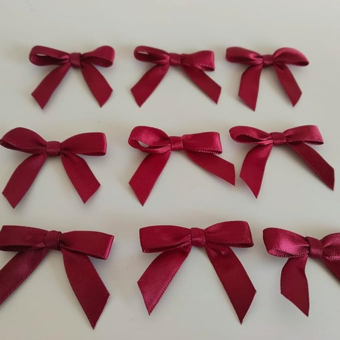 50pcs 1-1/2" Burgundy Satin Ribbon Bows Without Twist Ties Giant Bows - Image 5