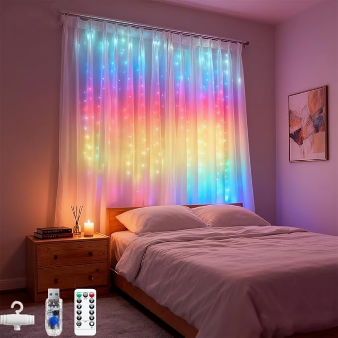 300LED Fairy Curtain Lights, 9.8x9.8Ft Warm White USB Plug in 8 Modes & Timer by Unknown