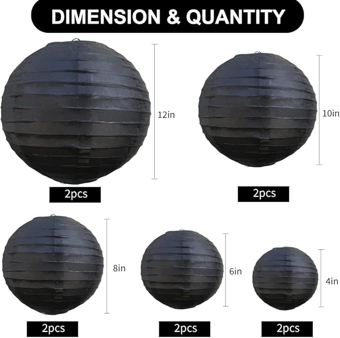 BEISHIDA Black Round Paper Lanterns Decorative Hanging Asia Chinese Japanese - Image 2