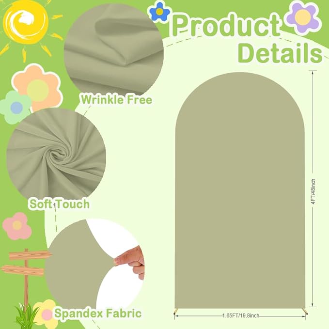 Sage Green Arch Cover Wedding Arch Stand Covers 4FT Arched Backdrop Cover - Image 4