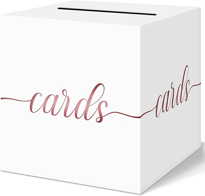 QIKSION White Wedding Card Box, Rose Gold Foil Gift Card Box by QIKSION